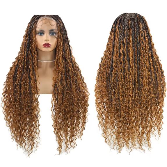 Synthetic Wig Braided Hair Wigs Full Lace Frontal Braided Curly Wigs Boho Box Braids For Black Women Lace Front Wig