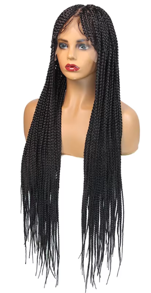 32" Black Synthetic Wig Braid Front Bangs Lace Front Wig Durable Hair Knotless Box Braids Braided Wigs For Black Women