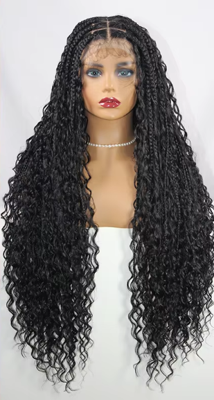 Synthetic Wig Braided Hair Wigs Full Lace Frontal Braided Curly Wigs Boho Box Braids For Black Women Lace Front Wig