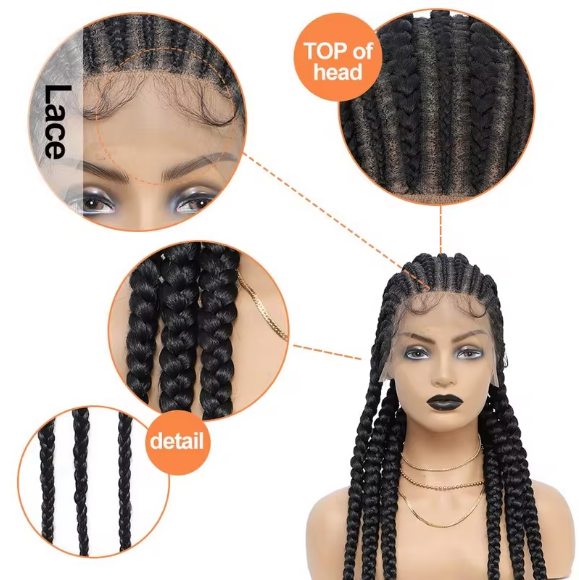 36" Synthetic Full Lace Braided Wigs For Black Women Jumbo Knotless Box Braid Lace Wigs Cornrow Wig Braide African Hair